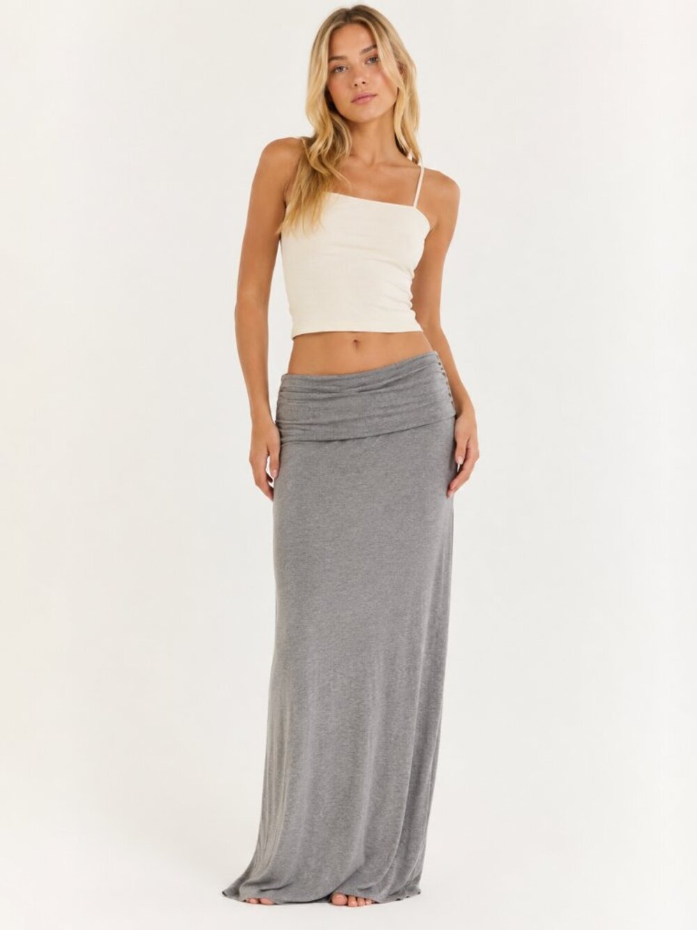 Bella Luxx - Gray Fold-Over Soft Stretch Jersey Maxi Skirt - Sz M - EUC
